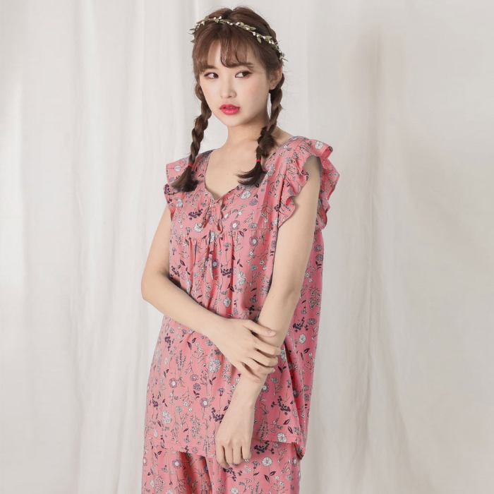 여성잠옷 피오라 레이온 민소매 상하세트 (핑크)