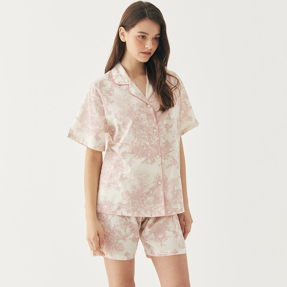 여자잠옷 라운지웨어 꽃무늬 순면 여름 반팔 빅사이즈홈웨어 파자마 (셔츠형)