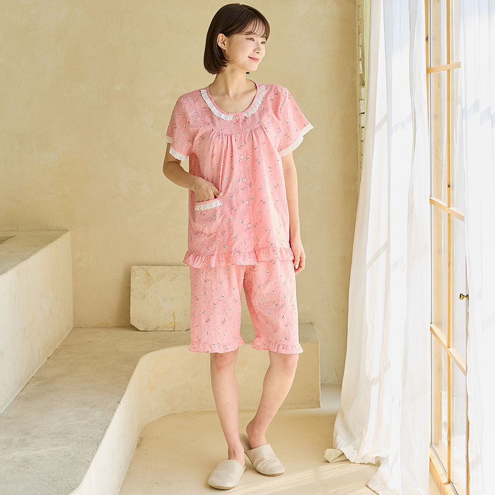 여성여름실내복 예쁜잠옷 바캉스 캐릭터 슬립웨어 반팔 파자마세트 홈웨어
