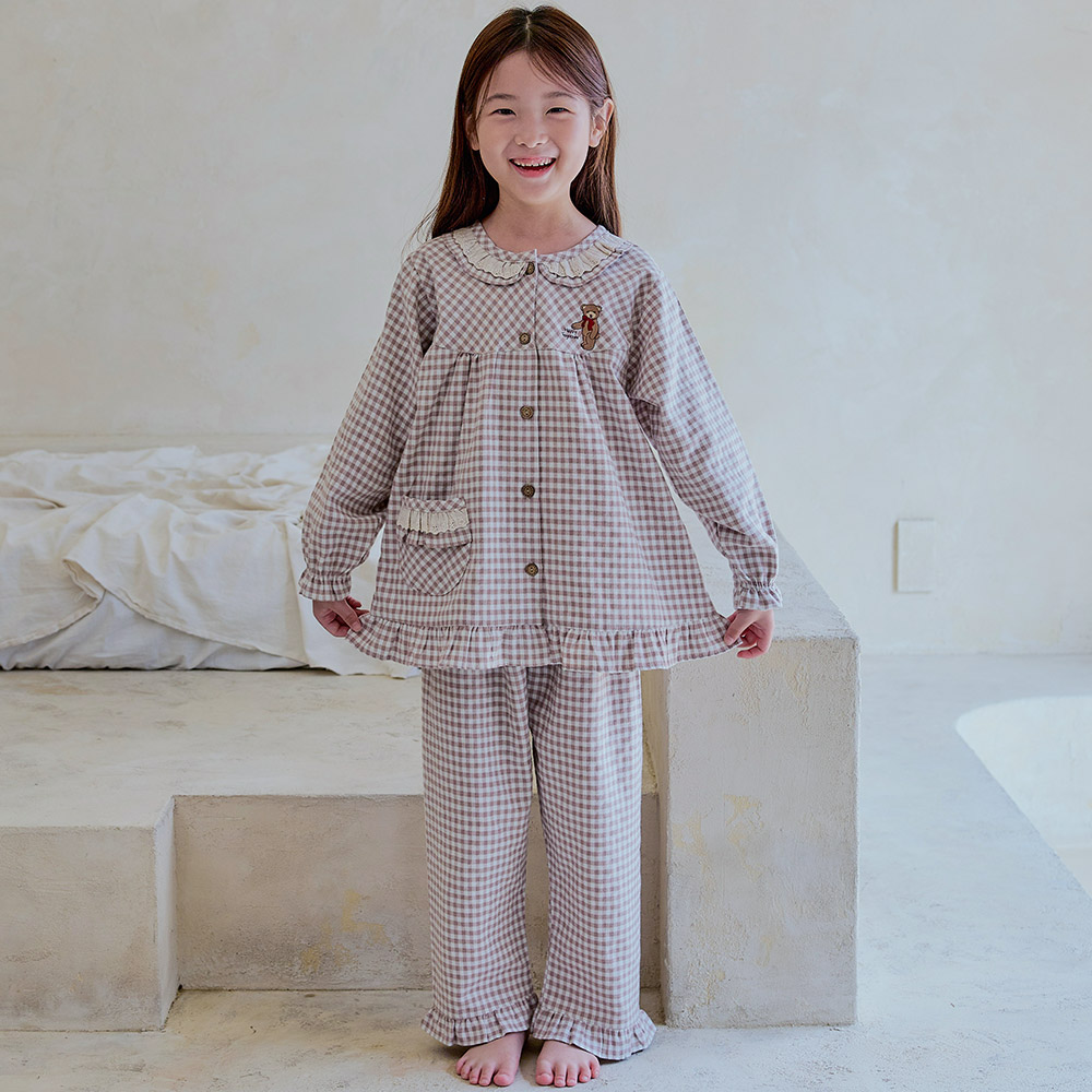 여아잠옷 체크무늬 키즈파자마 아동상하세트 유아실내복 기모 주니어홈웨어
