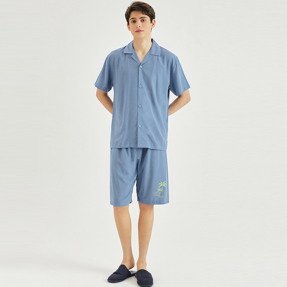 남자홈웨어 레이온 반팔잠옷 블루 파자마세트 집에서입는 여름 실내복세트