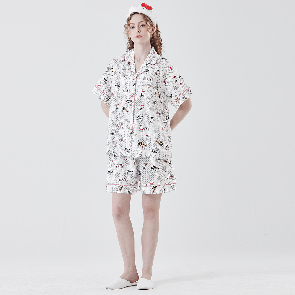 모달100 여름 산리오 헬로키티 파자마 실내복 반팔 라운지웨어 홈웨어세트 여성잠옷 (카라형)